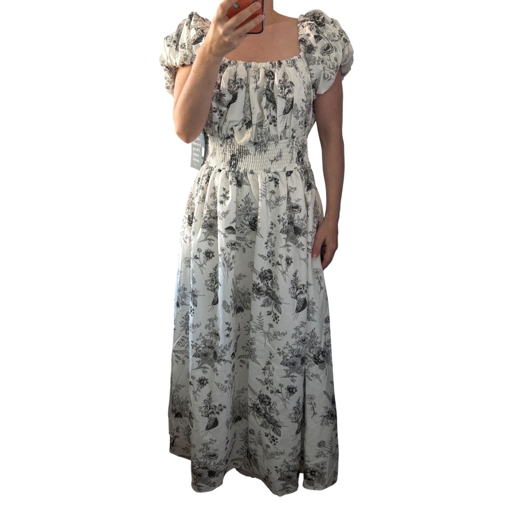 Hyacinth House White Black Floral Toile Smocked Maxi Dress Small NWT Tuckernuck